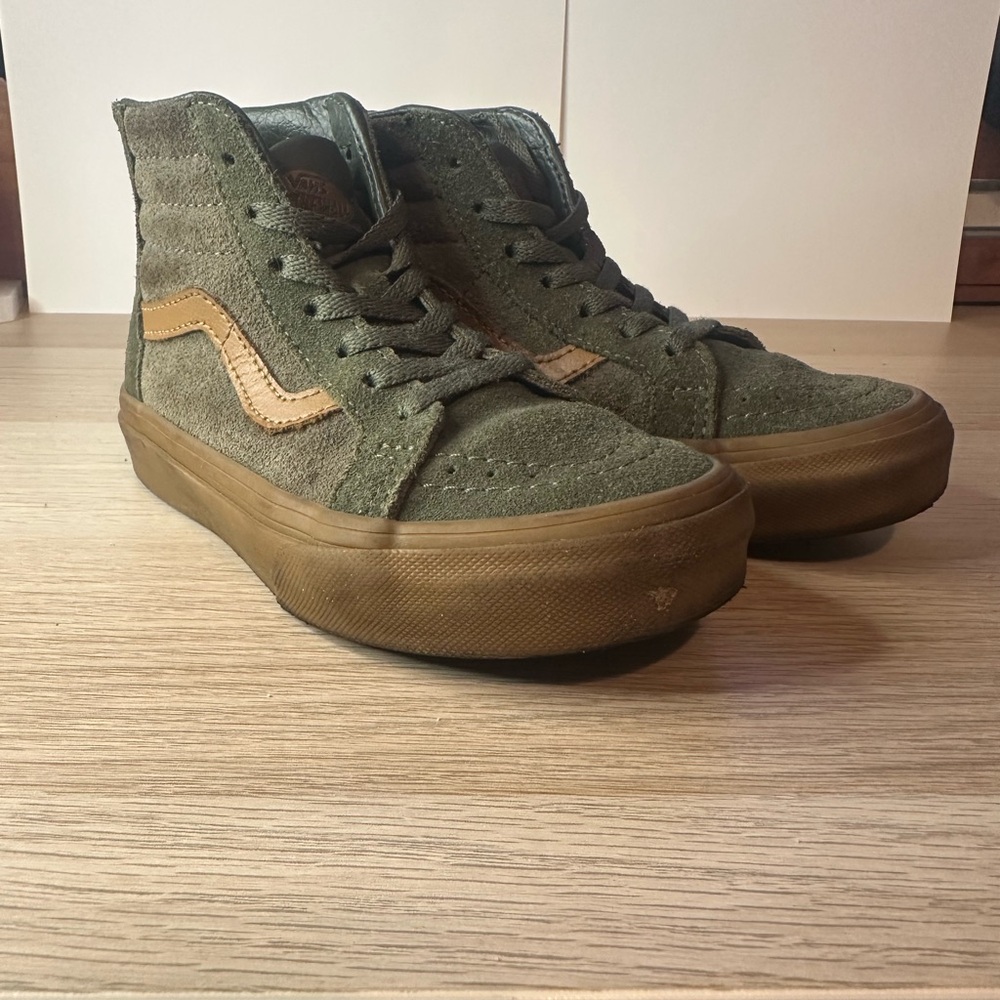 Green and Tan High-Top Vans